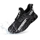 Furuian Waterproof Steel Toe Sneakers for Men Women Lightweight Safety Shoes Comfortable Unisex Steel Toe Work Shoes Black Size M10/W11.5