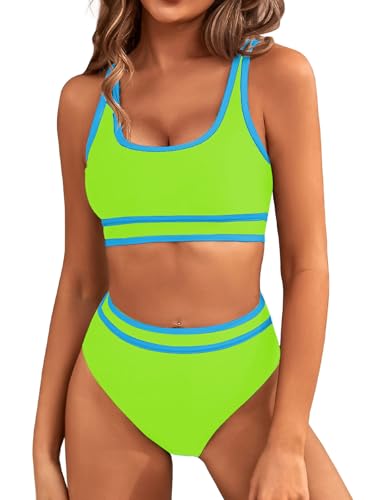 Women's Bikini Sets Bikini Tops High Waisted Bottom Tummy Control Bathing Suits Cut Out Ladies Swimsuit Suits Padded Beachwear