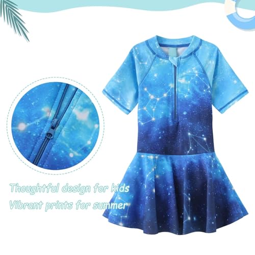Image of Girls One Piece Swimsuits Short Sleeve Swim Dress for Girls Hawaiian Skirted Bathing Suit Summer Swimwear 3-16 Years