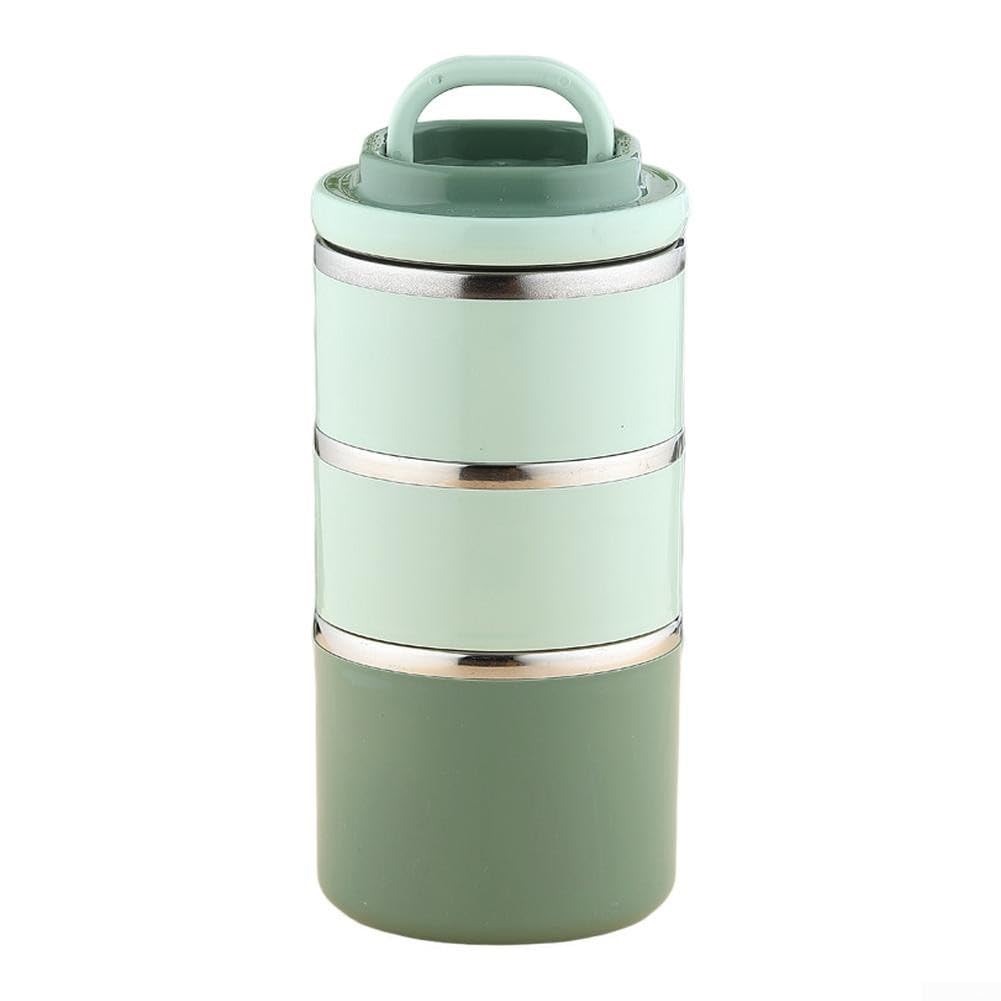 Fiambrera apilable de Acero Inoxidable con Compartimento térmico, 3 Niveles Aislamiento, Bolsa y Sellos, Ideal for el hogar la Oficina(Green)