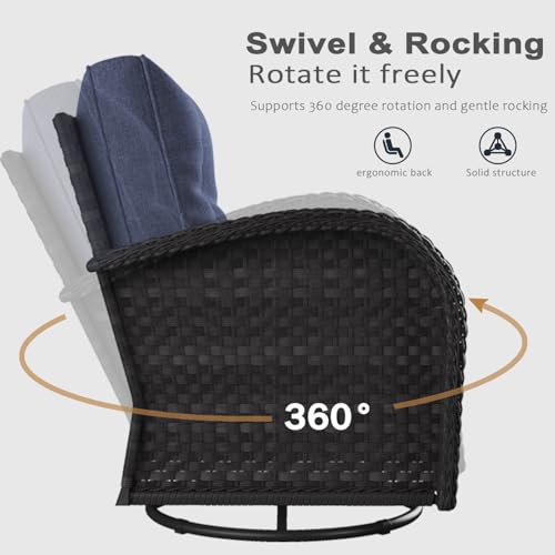 LayinSun 6 Pieces Outdoor Patio Furniture Set, Rattan Wicker Sectional Swivel Rocker Chairs Sets - Thumbnail 6