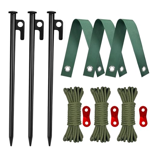 Tree Stakes and Supports Heavy Duty Tree Stakes Kit Include 3Pcs Tree Straps for Staking 3Pcs 12 Steel Spikes and 39Ft Rope Tree Supports for Young Tree Anti Strong Wind Bad Weather