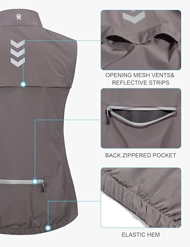 Little Donkey Andy Women's Lightweight Quick Dry Vest Windproof Stretch Sleeveless Jacket for Cycling Running Grey L4