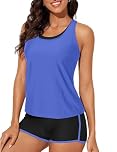 Bsubseach Swimming Costume Women Tummy Control Patchwork 3 Piece Tankini Swimwear Plus Size Purple 2XL
