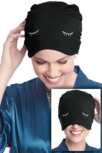 Cardani Eyelash Sleep Cap - Sleeping Hat & Travel Sleep Mask Bamboo Viscose - Luxury Bamboo - Black
