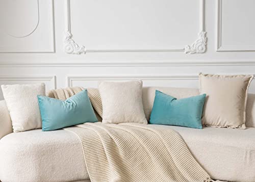 Image of JUSPURBET 16x24 Decorative Velvet Throw Pillow Covers Set of 2,Teal Green | Modern Soft Cushion Covers Cases with Hidden Zipper for Couch Sofa Bed Living Room Bedroom Home Decor