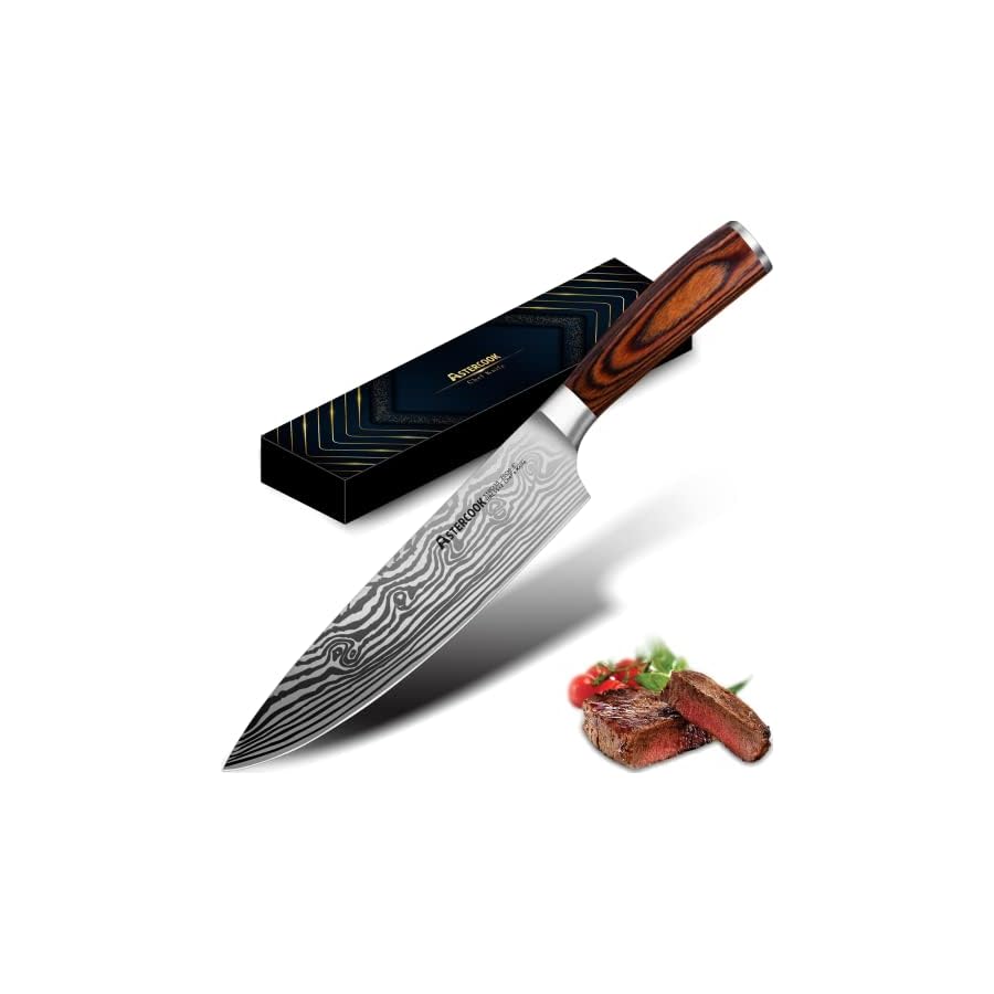 Astercook Chef Knife, 8 Inch Professional Kitchen Chef Knife, German High Carbon Stainless Steel Ultra Sharp Knife, Chefs Knives with Ergonomic Handle and Gift Box