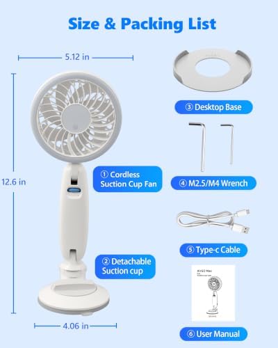 3-in-1 Suction Wall Mount Fan with Light & Display, Detach to Handheld Fan — view 8