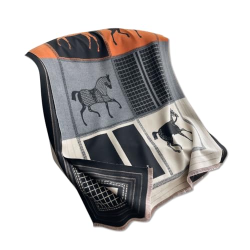 LumiSyne Invierno Bufanda Chal De Cachemira Cuadros Bloques De Color Patrón De Caballo Retro Bufanda Reversible Con Borla Larga Grande Pashmina Fulares Ligero Cálido Estola