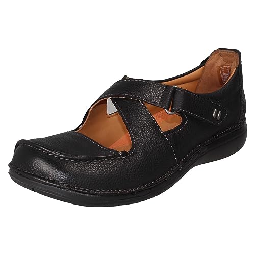 Clarks Un Loop Strap D Fit Zapatos Mary Jane de cuero negro, Black, 38 EU