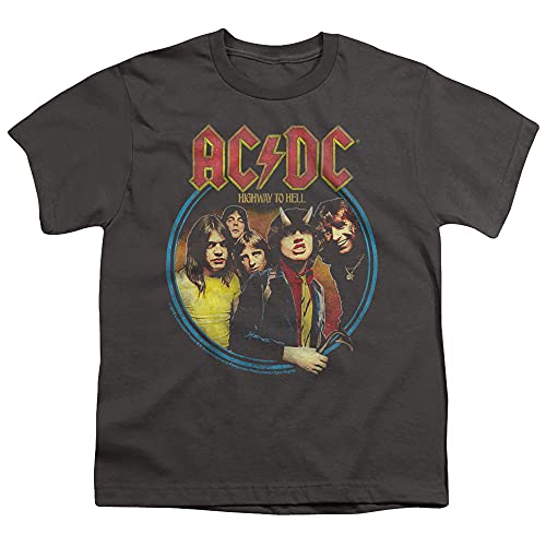PopFunk Classic AC/DC Highway to Hell, Charcoal Youth/Big Kids 7+ Years Unisex Boy Girl Short Sleeve Graphic T-Shirt (Large) Highway to Hell, Charcoal