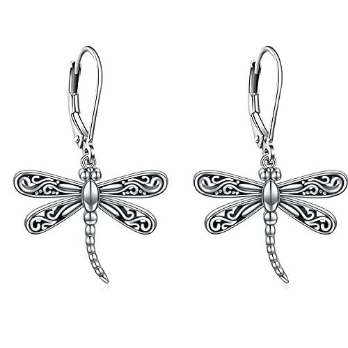 ONEFINITY Dragonfly Earrings 925 Sterling Silver Moonstone Leverback Dragonfly Dangle Drop Earrings Women Jewelry Gifts