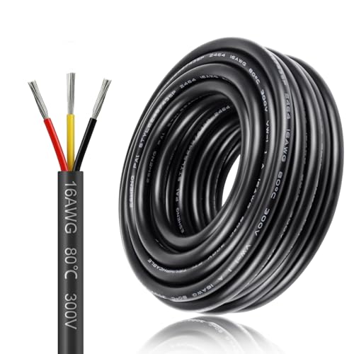 16AWG 3x1 5mm 10Meter Elektrokabel 3-adrig Kabel 5V/12V/24V Erdkabel verzinnte Kupferkabel 300V flexibel und weich Stromkabel hohe Temperaturbeständigkeit Verlängerungskabel 10m