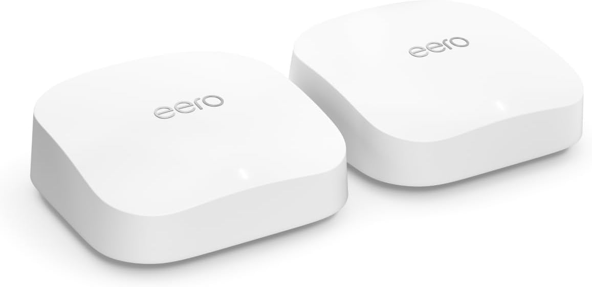 Amazon eero Pro 6E mesh wifi system - Supports internet plans up to 2.5 Gbps, Coverage up to 4,000 sq. ft., Connect 100+ devices, 2-pack