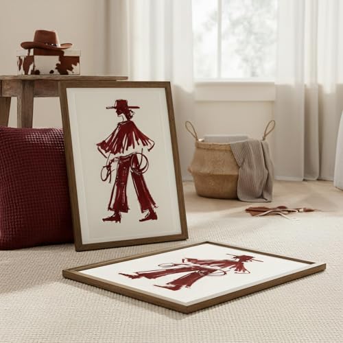 Western Cowgirl Canvas Wall Art Cowboy Boots Wall Decor Modern Red Wine Cowgirl Print Girls Country Posters Western Pictures for Living Room Bedroom Office 16x24 Inch Framed by Budkumo - Used condition - Image 5