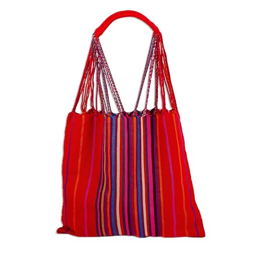 Bolso Tote rojo artesanal de algodón tejido a mano miniatura 6
