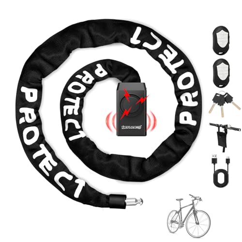 Fahrradkettenschloss mit Alarm - 120cm Fahrradschloss Hohe Sicherheit,110dB Fahrrad alarmanlage mit 2-Fernbedienungen, Doppelter Diebstahlschutz für E Scooter,Fahrradschloss,Ebike