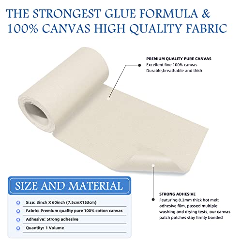 Image of KING MOUNTAIN Canvas Iron on Patch,3 inchx60 inch,Waterproof 100% Cotton Fabric Repair Patch,Used for Various Sofa,Tent,Clothes,Seats,Suitcases (Beige1.0)