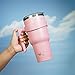 Konokyo 40 oz Tumbler with Handle and 2 Straw 2 Lid, Insulated Water Bottle Stainless Steel Vacuum Cup Reusable Travel Mug, Light Pink
