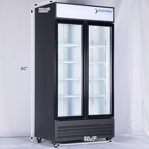 Image of Commercial Beverage Display Refrigerator Fridge, Two Glass Door Merchandiser Drink Cooler with LED Light Adjustable Shelves,ETL and NSF Approval,30 Cu Ft,39.5 inch Wide(Hinge Door)