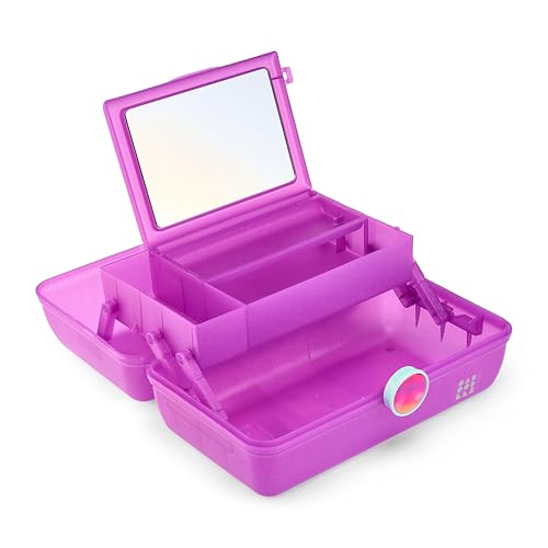 Image of Caboodles On-The-Go Girl Makeup Box, Purple Sparkle, Show Girl Collection, Hard Plastic Makeup Organizer Box, Built-In Mirror, Secure Latch for Safe Travel, Spacious Storage for Large Items