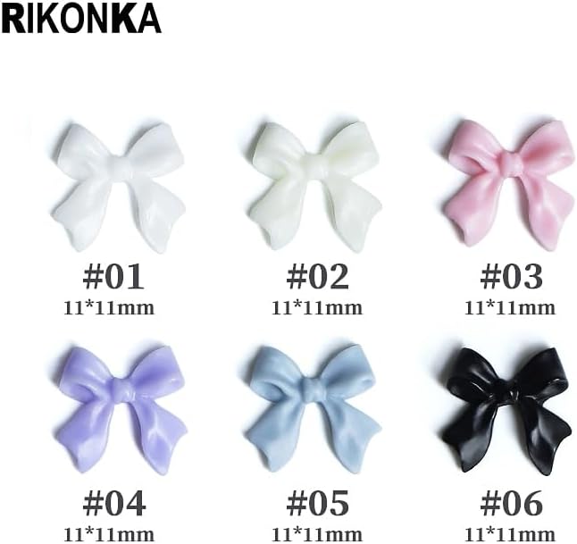 6 Bags White Black Ribbon Bow Lovely Resin Parts Bow-tie Nail Art Decorations Set for Manicure DIY Japan Korean Nail Accessories - (Color: BOW-6PCS)