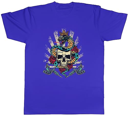 Image of Shopagift Skull King Mens T-Shirt Tattoo Inked Snake Gothic Tee Gift Blue