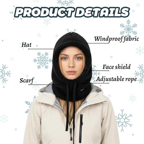 JazRvr Kapuzenschal Damen 2-in-1, Weiche Fleece Schalmütze mit integriertem Schal, Atmungsaktiv & Warm, Für Spaziergänge, Einkäufe und Reisen