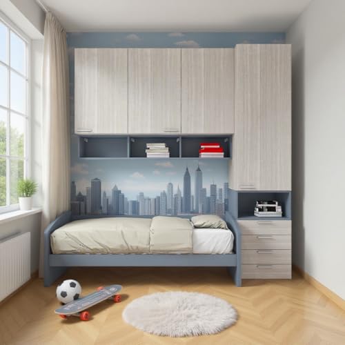 MOBILFINO CAMERETTE Cameretta a Mezzo Ponte con Divano Letto, Armadio