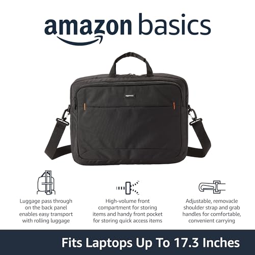 Image of Amazon Basics Laptop Carrying Case with Shoulder Strap, 17.3 in, Black, Travel Business Briefcase, 10-Pack