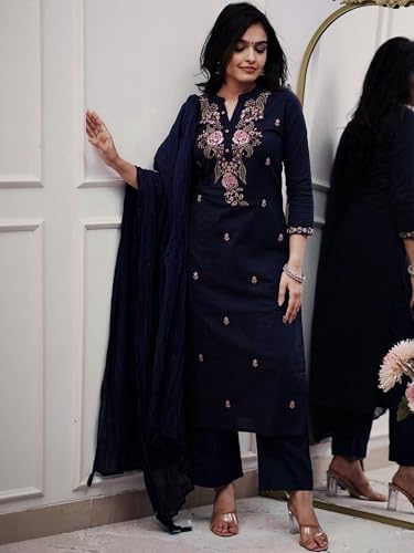 Image of piludi Embroidered Designer Kurta Set for Women | Kurta Pant with Dupatta | Lightweight, Soft and Comfortable Outfit Designed for a Clean and Modern Everyday Look
