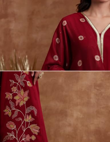 Image of Amazon Brand - Myx Women's Embroidered Kurta Suit Set with Dupatta with Jaquard Dupatta | A-Line Salwar Suit Set (Available in Plus Sizes)