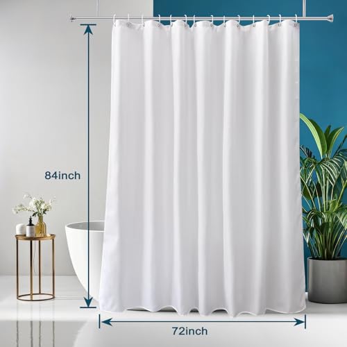 AooHome Extra Long Shower Curtain Liner, Fabric Shower Curtain with Hooks for Hotel, Waterproof, 72 Width x 84 Height Inch, White
