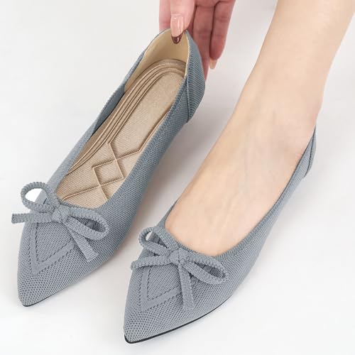 Image of Ablanczoom Ballet Flats Shoes for Women: Dressy Pointed Toe Bow Knit Flats Comfortable Slip On Work Business Casual Shoes