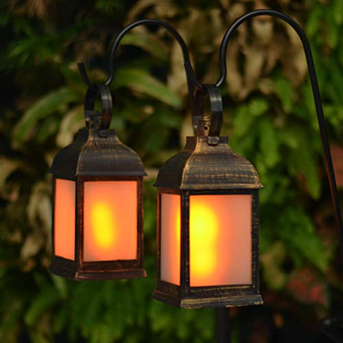 11" Vintage Style Decorative Lantern,Flame Effect Led Lantern,(Golden Brushed Black,Remote Control) Indoor Outdoor Hanging Lantern,Decorative Lanterns Zkee (Set Of 2) #TOP2