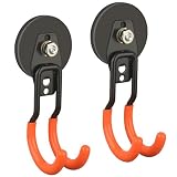 ULIBERMAGNET New Updated Garage Strong Magnetic Hooks, 2 Pack Heavy Duty Large J Hooks with Magnet, Anti-Slip Coating Magnet Hooks for Garden Tools, Ropes,Drill