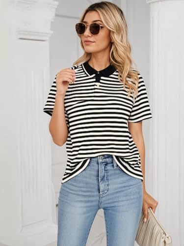 Image of Mack Jonney Women's Striped Cotton Rich Polo T Shirt | Collar Tshirts | Half Sleeves | Stripe-Regular Fit-MACK640589