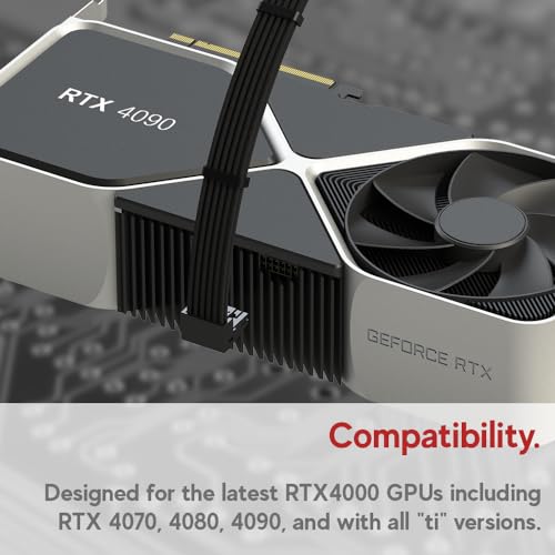 Image of LINKUP 12VHPWR PSU-GPU Power Cable | Compatible with NIVIDA RTX 5080 /5070 and All RTX GPUs | 600W 16Pin /12+4 PCIe 5.0 Cable | 70cm - Left Angle