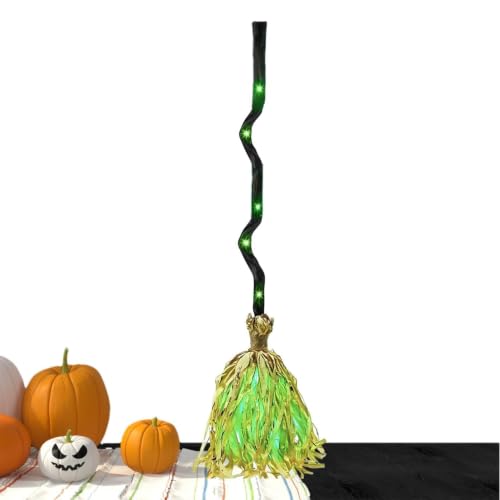 Halloween Witch Broom Realistic Horror with Laughter Sound | Green Light Witch Broom for Backyards Porches Gardens Parks Haunted Houses Graveyards Parents