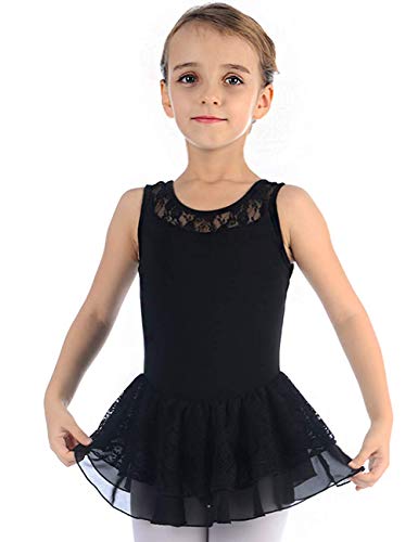 MdnMd Black Toddler Girls Ballet Dance Leotard with Lace Tutu Skirt Outfit