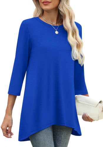 Image of OFEEFAN Tunic Tops for Women Loose Fit Dressy 3 /4 Length Sleeve Womens Tops with Asymmetrical Hem S-4XL