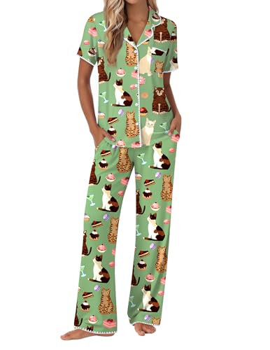 Image of Ekouaer Pajamas for Women Set Button Up Soft Pjs Short Sleeve 2 Piece Lounge Sets Comfy Sleepwear
