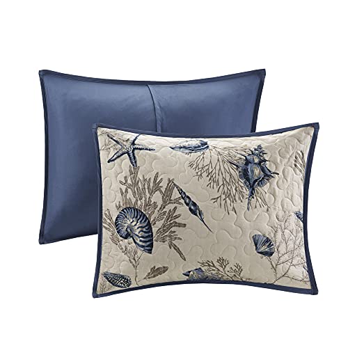 Madison Park Quilt Set Cottage Coastal Design, Starfish Print - All Season, Coverlet Bedspread Lightweight Bedding Layer, Shams, Toss Pillows, King/Cal King(104"x94"), Bayside Blue/Ivory 6 Piece - Image 4