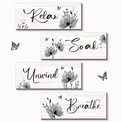 ONIZHITY Set of 4 Black Bathroom Decor With Black Flower Wall Art...
