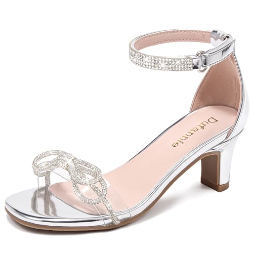 Dufannie Girls High Heels Girls Silver Dress Shoes Sparkly Big Kids Dress Sandals Size 3 Fancy Formal Wedding Shoes for Kid Pumps Open Toe Tween Sandal Pageant Dance Party Church Easter(D18Silver 3)
