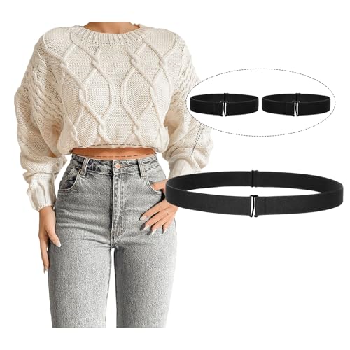 JASGOOD 2 Pcs Crop Top Tuck Waist Band Adjustable Band Tucking Sweaters Shirts Elastic Stretch Belts for Women Men Change Style of Your Tops(Black+32 * 2cmBlack)
