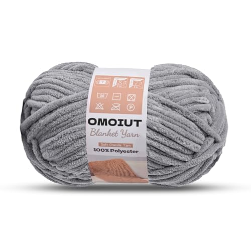 Image of OMoiout Chunky Chenille Yarn for Crocheting, Soft Baby Blanket Yarn, #7 Super Bulky, Chunky Knit Blanket Crochet Yarn, 7 oz /109.4 yds Fluffy Velvet Amigurumi Yarn(Grayish)