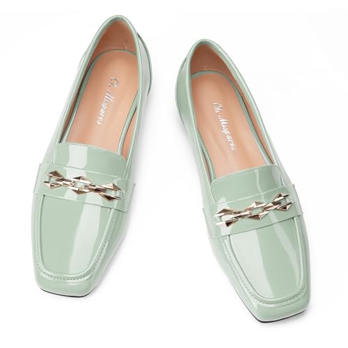 Image of Oh Mispares Womens Loafers Square Toe Low Heel Penny Loafers Fashion Comfortable Slip on Flats Casual Dressy Shoes for Women Work Office Patent Leather