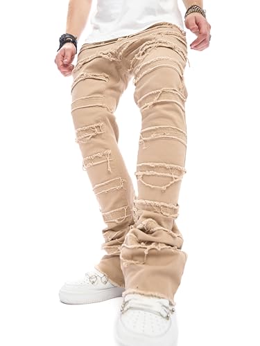 WEIBUMAOYI Men's Slim Fit Denim Pants Stacked Jeans Skinny Male Trousers2