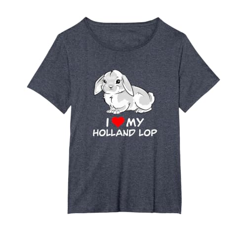 I Love My White Holland Lop Rabbit T-Shirt, Women's Plus, Heather Blue, 6X